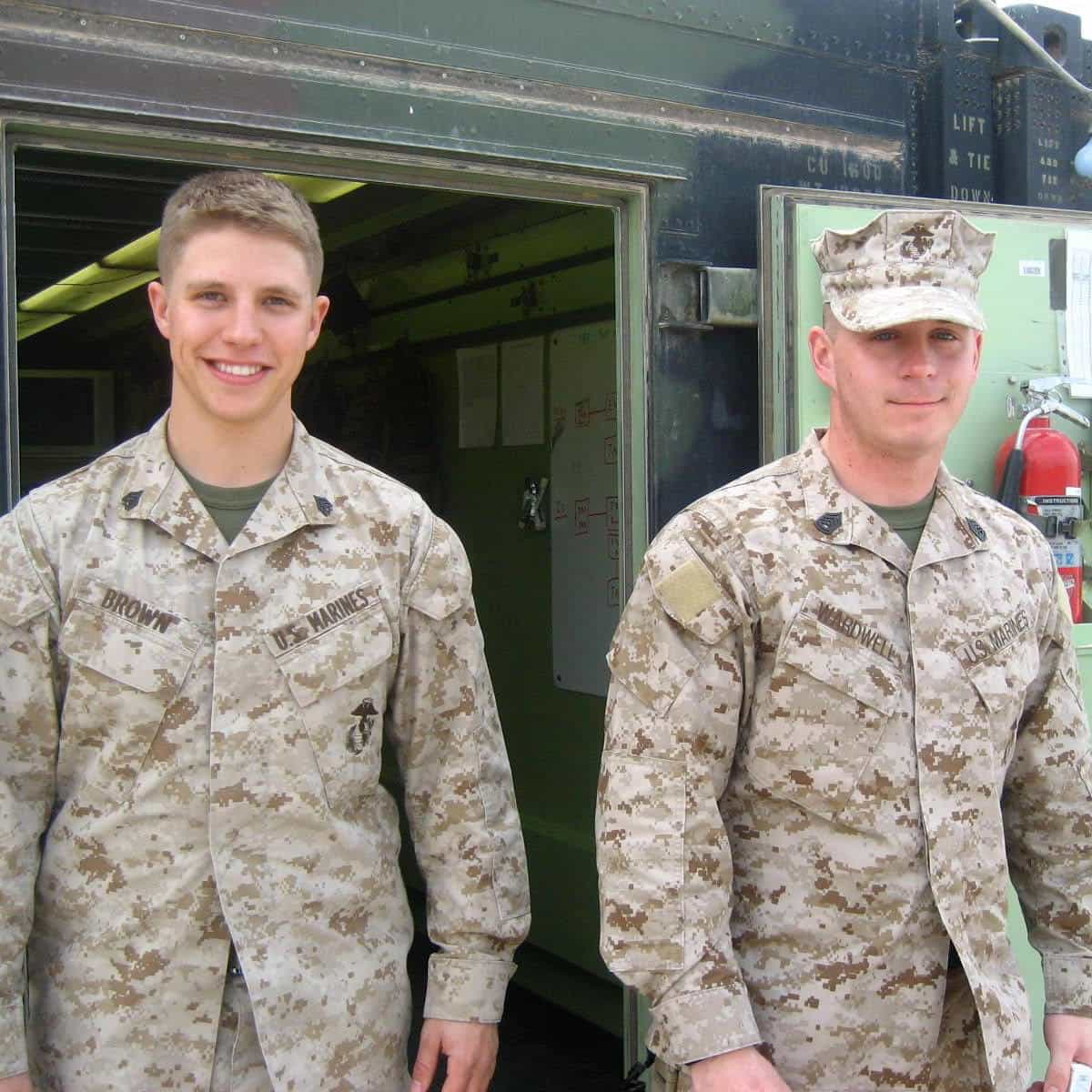 Keeter Brown and DJ Wardwell in their Marine Corps uniforms.
